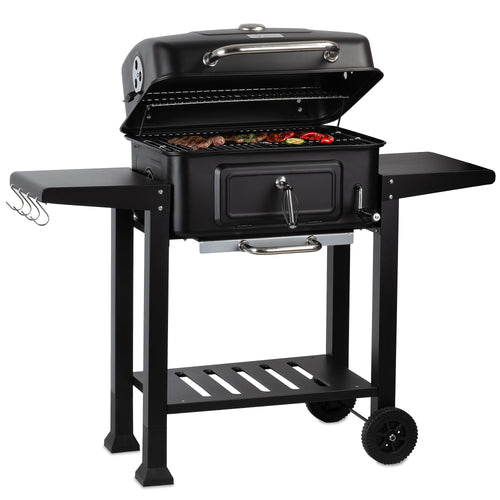 BBQ-Toro Holzkohlegrill Grillwagen BBQ15 mit Deckelthermometer und Laufrädern