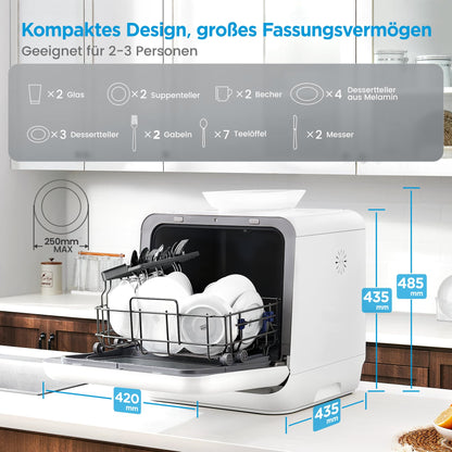 Midea MDWMT201DW Mini-Geschirrspüler freistehend mit Wassertank