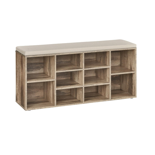 VASAGLE LHS010K02 Schuhregal Sitzbank, kamelbraune rechteckige Bank mit integrierter Schuhablage. Dient zur Schuhaufbewahrung und als Sitzplatz.