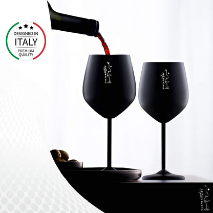 Gusto Nostro Weingläser Edelstahl, unzerbrechlich, Schwarz, 4er Set