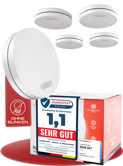 ALPENLUFT Rauchmelder STA-10000 flach mit 10-Jahres-Batterie, 5er Set in flacher Bauform