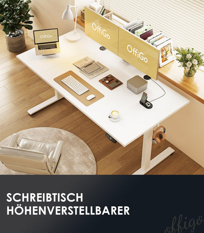 OffiGo Höhenverstellbarer Schreibtisch 160 cm – Weiss