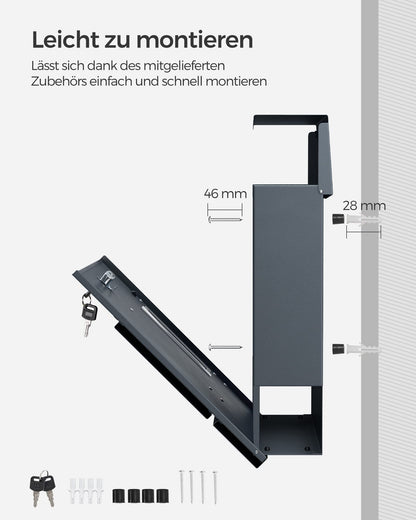 SONGMICS GMB081G01 Briefkasten - Anthrazit-Silbern, Personalisiert