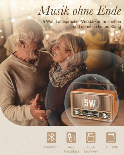 PRUNUS J-120 Retro Radio mit Bluetooth, AM/FM/SW Kofferradio mit Akku