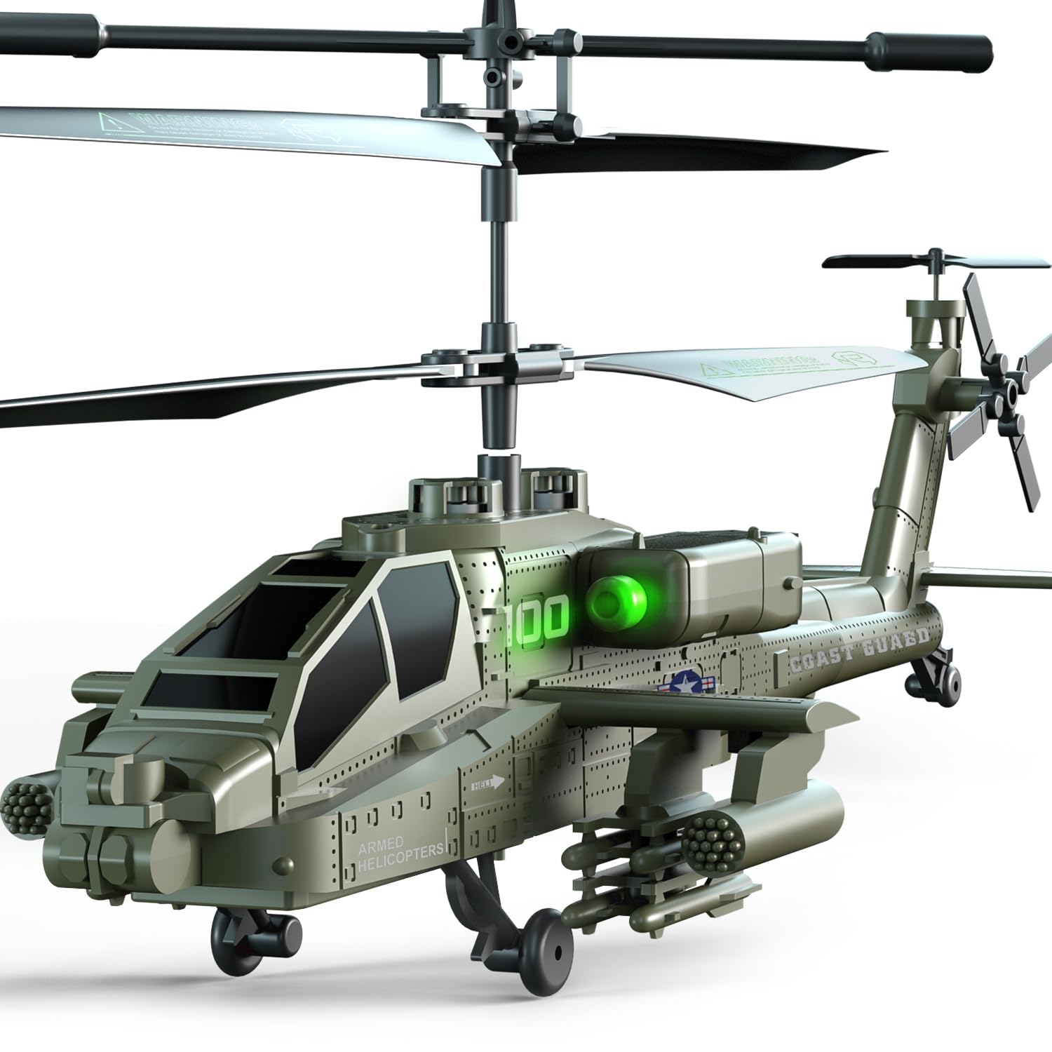 VATOS RC Hubschrauber XK-1 mit 2 Akkus und LED-Licht, ferngesteuerter Spielzeug-Helikopter im Military-Design