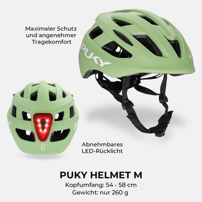 PUKY Helmet M Kinderhelm Grün, Fahrradhelm für 54-58 cm Kopfumfang