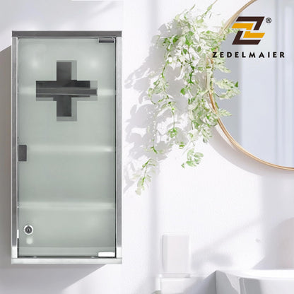 Zedelmaier Medizinschrank Edelstahl, abschliessbar, 4 Fächer, silber
