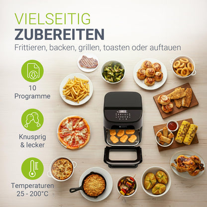Juskys Heissluftfritteuse 12L Schwarz, Airfryer mit 10 Programmen
