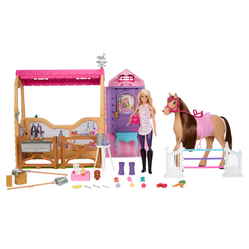 Barbie Spielzeugstall-Spielset mit Puppe, Pferd & Zubehör JDN43