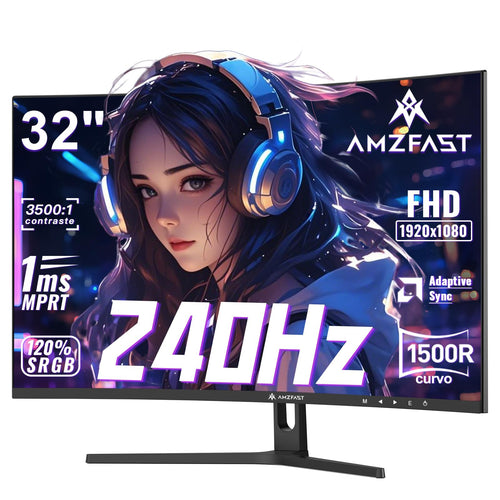 Amzfast 32 Zoll Curved Gaming Monitor - AMZG32C3F 240Hz. Gekrümmter Bildschirm für flüssiges Gaming bei 240Hz Bildwiederholrate.