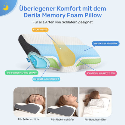 Derila Nackenkissen aus Memory Foam, Seitenschläferkissen Standard