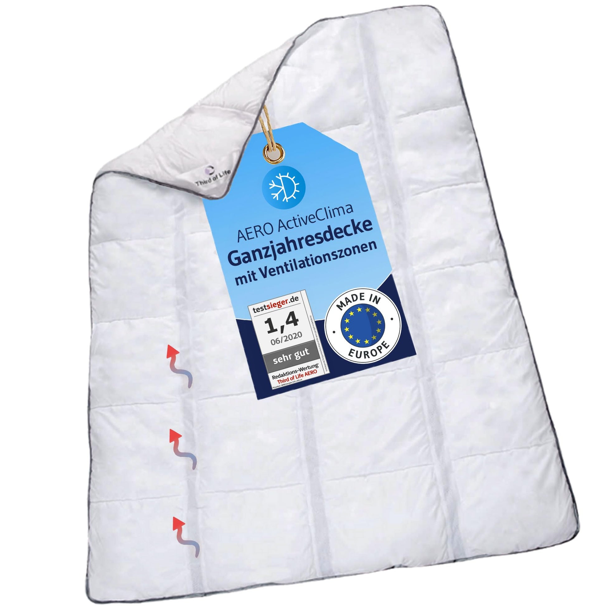AERO ActiveClima OptiSleep® Ganzjahresdecke - 135x200 cm, Allergiker. Rechteckige, weiße Decke. Sorgt ganzjährig für optimales Schlafklima und ist für Allergiker geeignet.