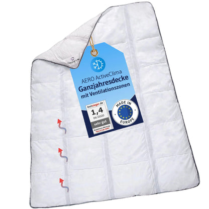 AERO ActiveClima OptiSleep® Ganzjahresdecke - 135x200 cm, Allergiker. Rechteckige, weiße Decke. Sorgt ganzjährig für optimales Schlafklima und ist für Allergiker geeignet.