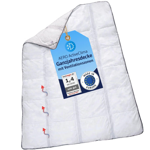 AERO ActiveClima OptiSleep® Ganzjahresdecke - 135x200 cm, Allergiker. Rechteckige, weiße Decke. Sorgt ganzjährig für optimales Schlafklima und ist für Allergiker geeignet.