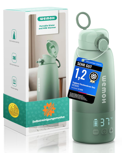 Wemoh Tragbarer Flaschenwärmer Baby mit Selbstreinigung, 450 ml – Edelstahl-Wärmekammer