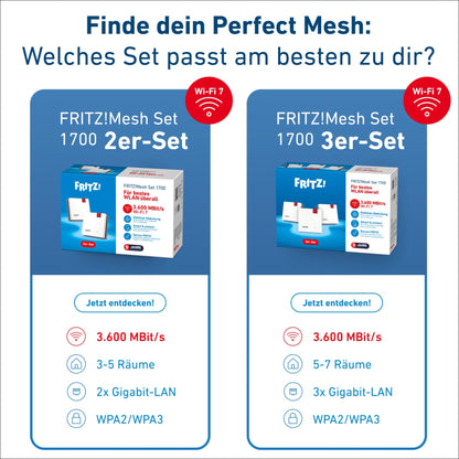 FRITZ! Mesh Set 1700 WLAN-Repeater 3er-Set Wi-Fi 7 bis 3.600 MBit/s