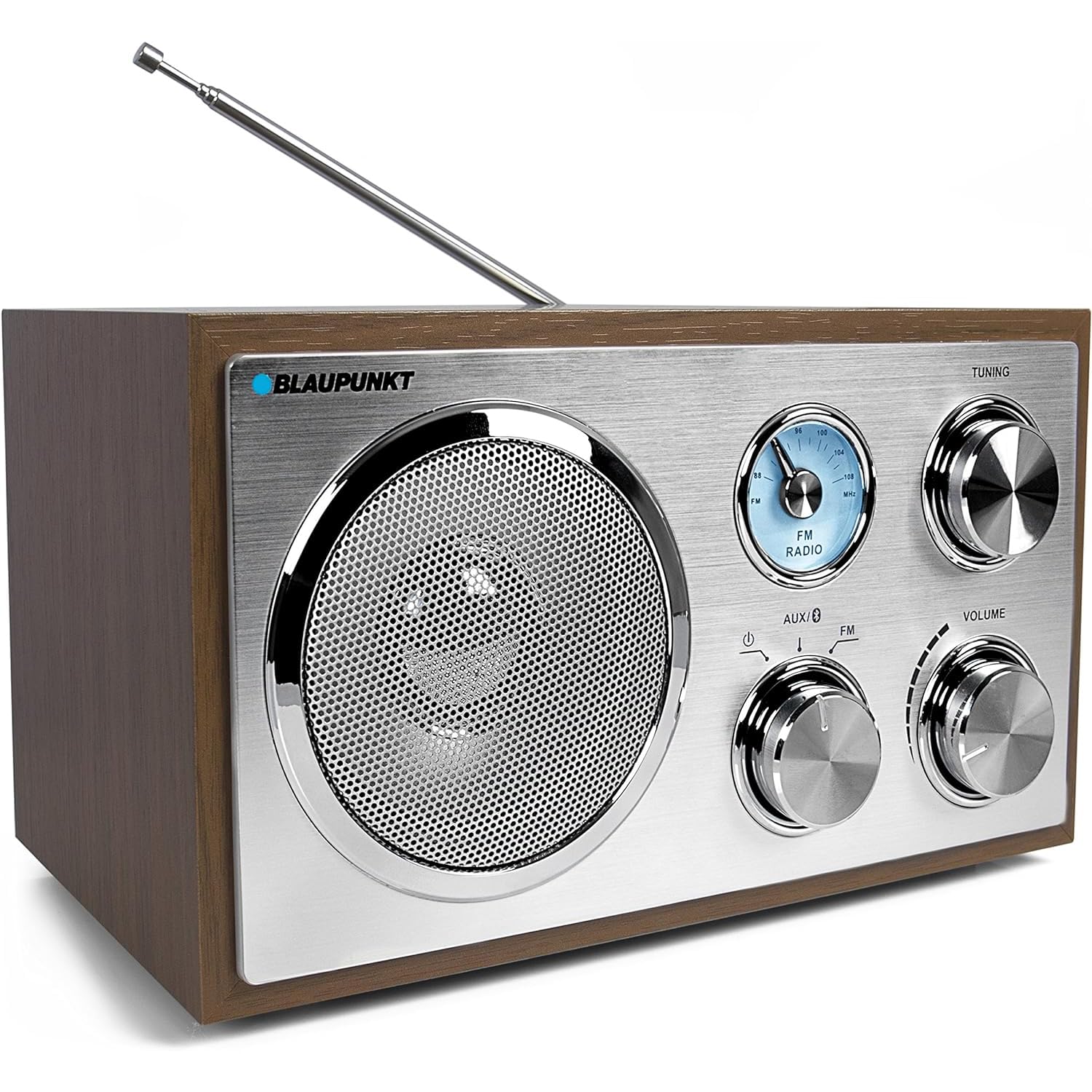Blaupunkt RXN 180 Nostalgieradio Bluetooth & UKW - Walnuss. Rechteckiges Gehäuse in Walnussoptik für UKW & Bluetooth-Streaming.