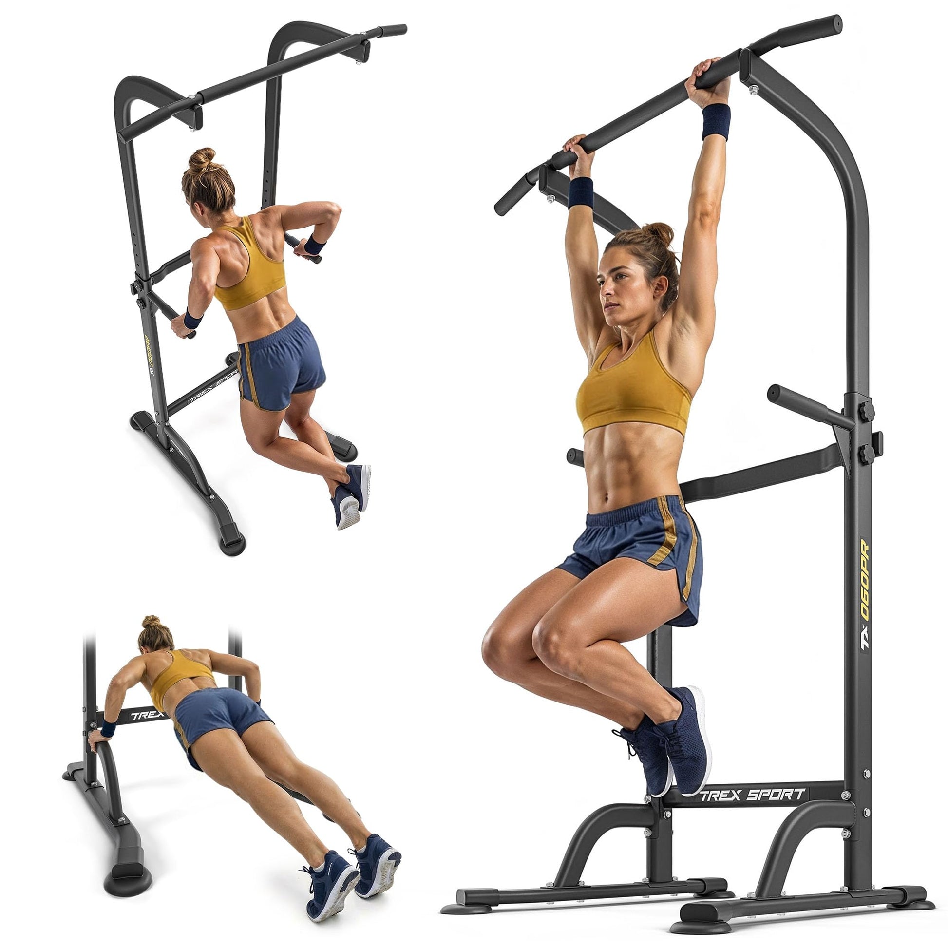 TREX SPORT Power Tower TX-060PR, Dip Station und Klimmzugstange, freistehender Kraftturm bis 150 kg