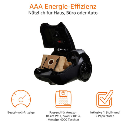 Amazon Basics Staubsauger mit Beutel 700W HEPA, Schwarz