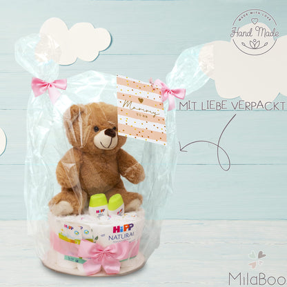 MilaBoo Windeltorte Junge Blau – Babygeschenk zur Geburt mit Teddybär