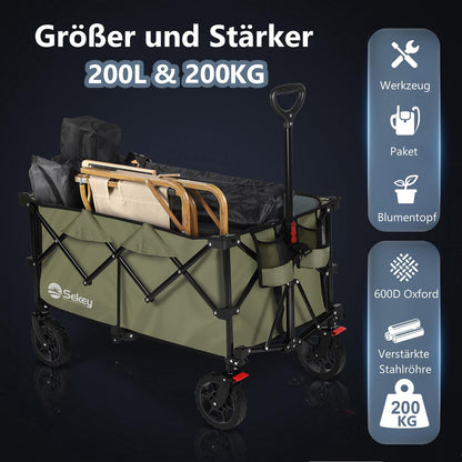 Sekey XXL Plus Bollerwagen Faltbar 200L – Olivgrün Geländetauglich