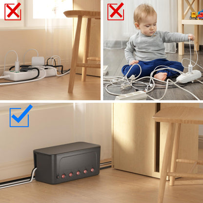 Kiykzi Steckdosenleiste mit Kabelbox, einzeln schaltbar, Schwarz