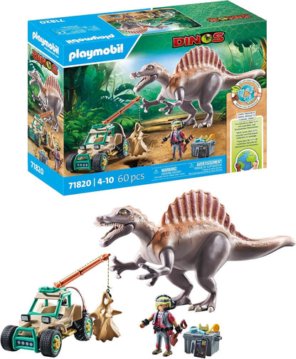 PLAYMOBIL Dinos Spinosaurus-Angriff auf Dino-Ausgrabung 71820, Spielset mit Dino-Figur und Fahrzeug mit Kran