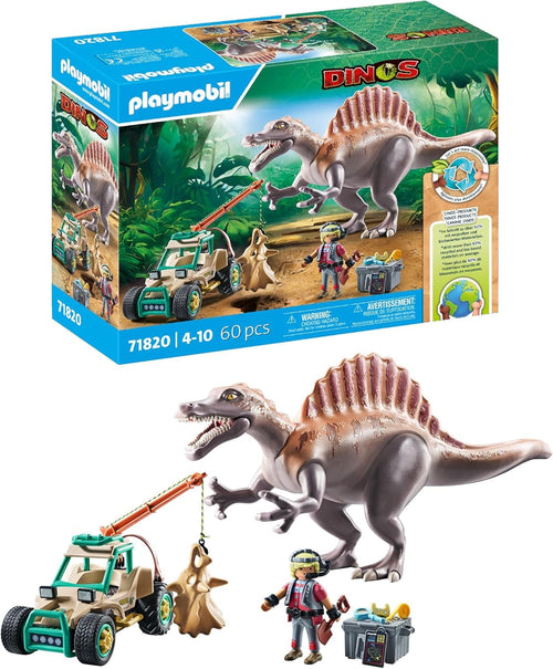 PLAYMOBIL Dinos Spinosaurus-Angriff auf Dino-Ausgrabung 71820, Spielset mit Dino-Figur und Fahrzeug mit Kran