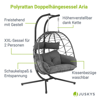 Juskys Aria Doppelhängesessel XXL mit Gestell – Grau