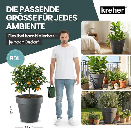 Kreher XL Pflanzkübel rund Ø 58 cm mit Rollen, Anthrazit