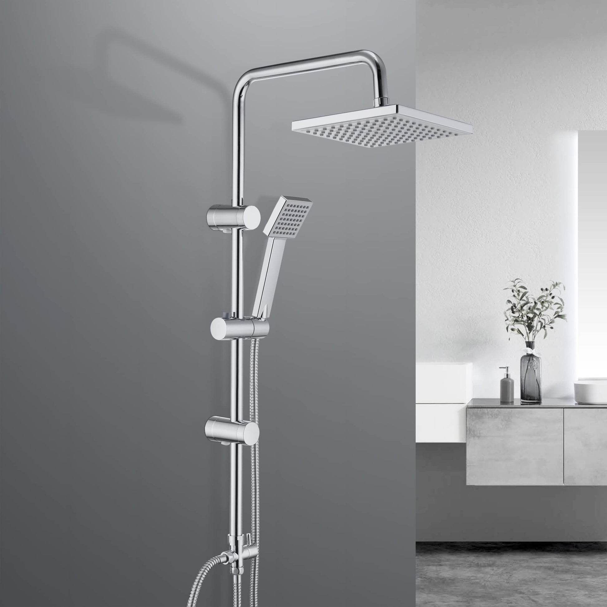 JOHO Edelstahl Regendusche Duschsystem 20x20cm ohne Armatur. Quadratische, flache Edelstahl-Kopfbrause für gleichmäßiges Duschen.