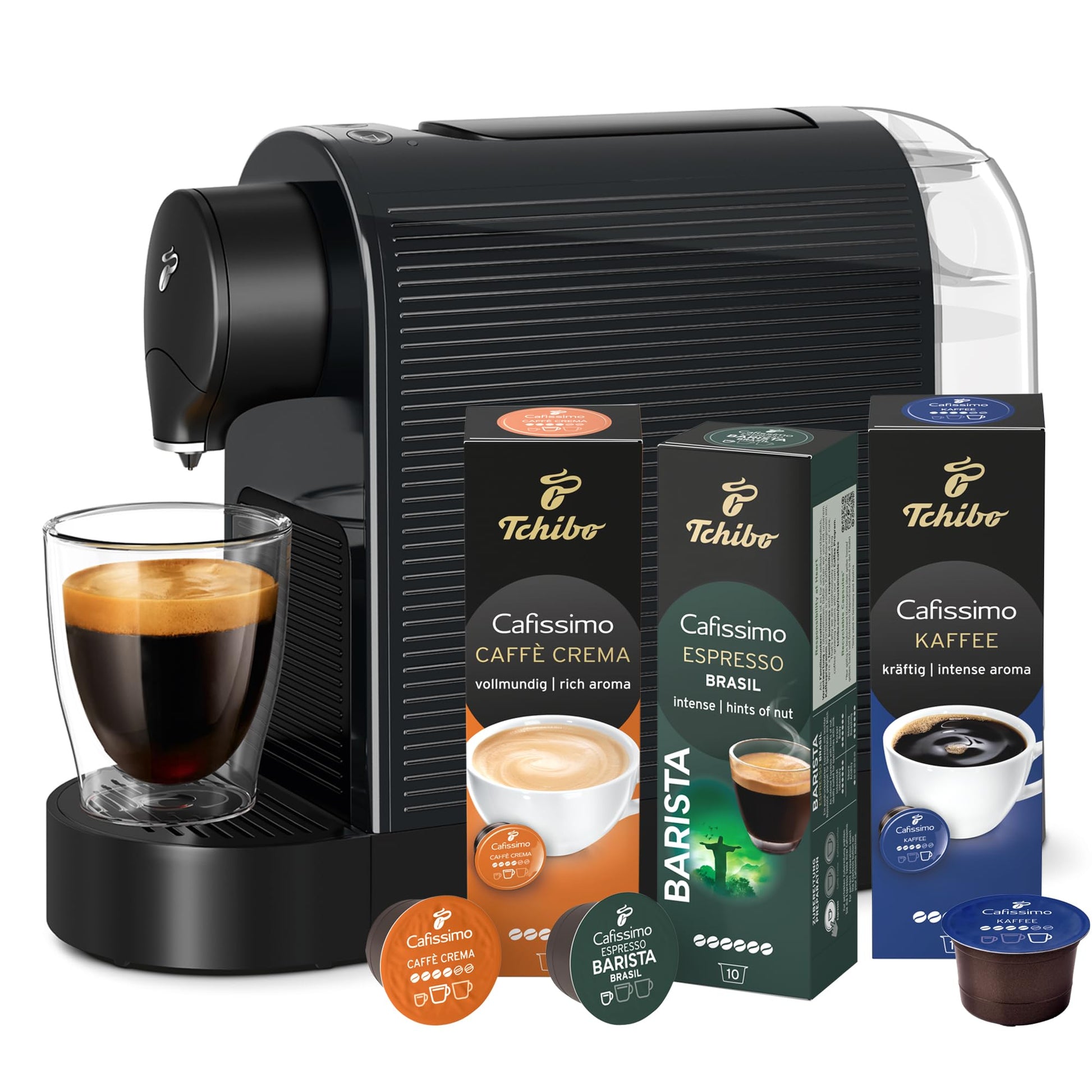 Tchibo Cafissimo Pure Plus Kapselmaschine inkl. 30 Kapseln, Schwarz – kompakte Bauform
