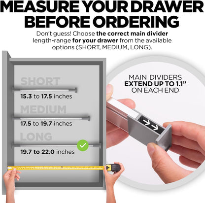 Schubladen-Organizer Verstellbar – Alu 9-teilig 44.5-50 cm