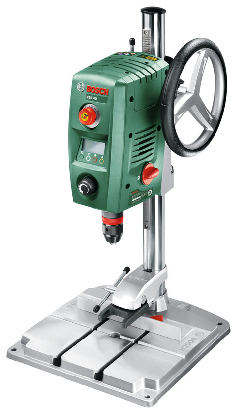 Bosch PBD 40 Tischbohrmaschine - 710W, Bohr-Ø 13/40mm. Blau-schwarze Maschine, bohrt präzise Löcher in Holz und Metall.