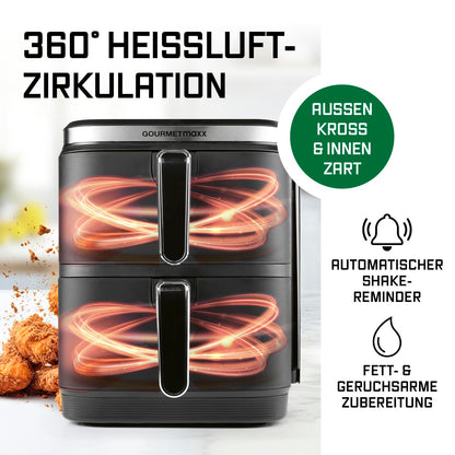 GOURMETmaxx FryUp Vertikale Doppelkammer Heissluftfritteuse 10L