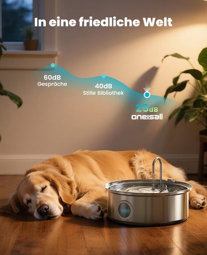 oneisall Trinkbrunnen für Hunde 7L, Edelstahl mit LED und Filter