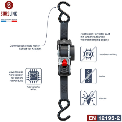 Automatik Spanngurt 3m 25mm S-Haken – 4er Set selbstaufrollend