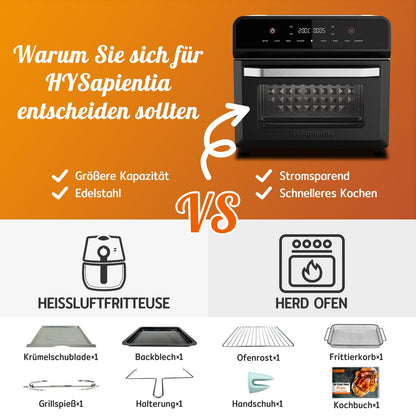 HYSapientia 24L Heissluftfritteuse XXL Ofen - LED Touchscreen Edelstahl