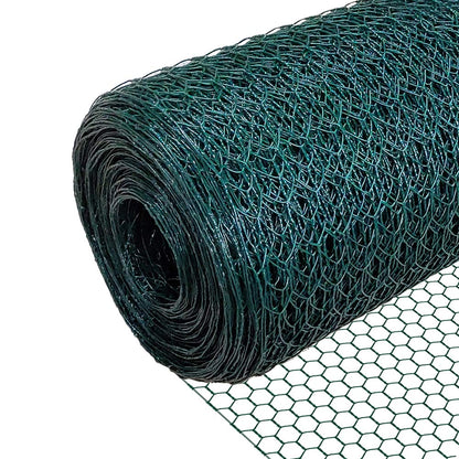 VOUNOT Maschendrahtzaun Sechseckgeflecht 13 mm, 100 cm x 25 m, Grün aus PVC-beschichtetem Drahtgitter