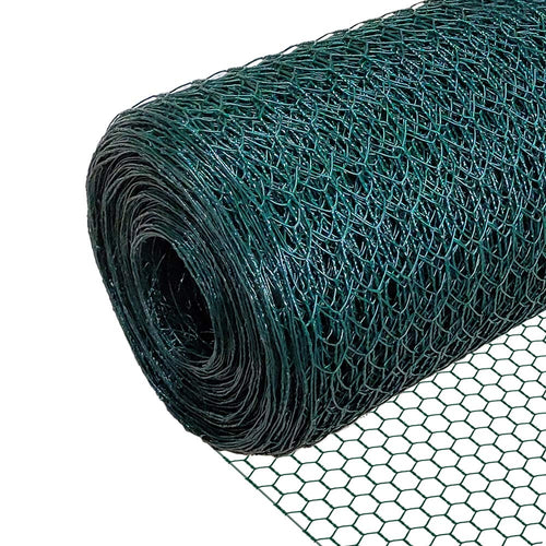 VOUNOT Maschendrahtzaun Sechseckgeflecht 13 mm, 100 cm x 25 m, Grün aus PVC-beschichtetem Drahtgitter