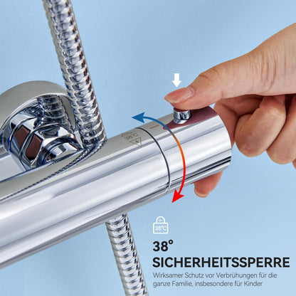Auralum Thermostat Duschsystem mit Verbrühschutz – 25x25cm Regendusche