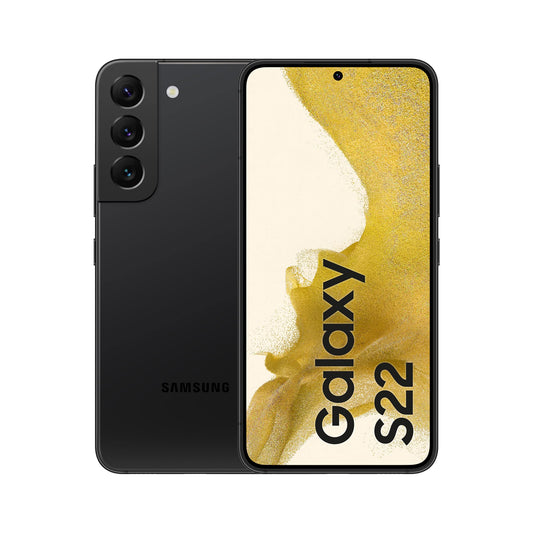 Samsung Galaxy S22 5G Smartphone 256GB Phantom-Black, ein rechteckiges, schwarzes Mobiltelefon zur Kommunikation.