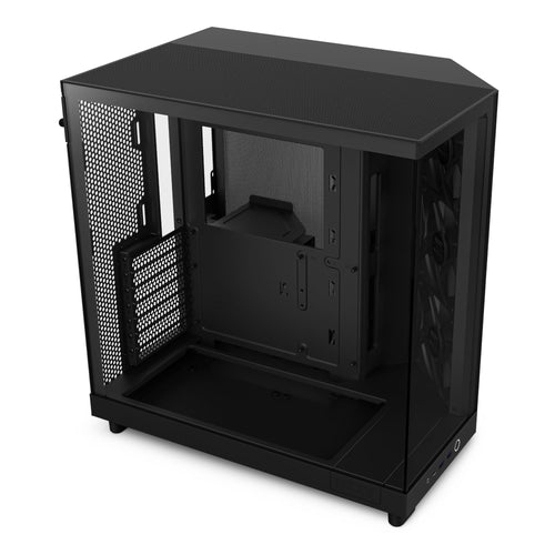 NZXT H6 Flow Dual-Chamber Panorama PC Gehäuse - Schwarz: Gehäuse mit Panorama-Glas, konzipiert für Hardwareeinbau und Luftstrom-Optimierung.