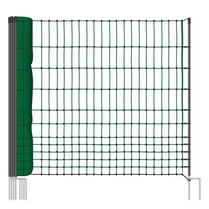 VOSS.farming Geflügelnetz Classic, Hühnerzaun, 112 cm, 25 m, grün – grüne Kunststofflitzen, Doppelspitz-Pfähle