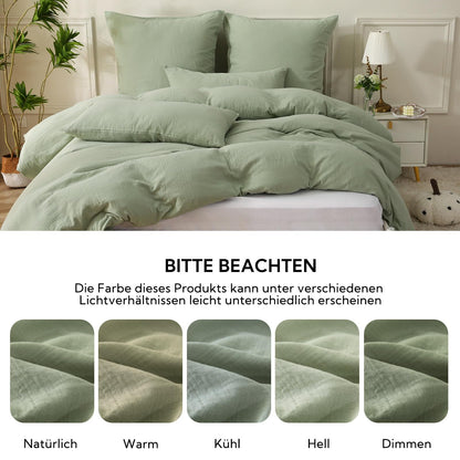 SOULFUL Doppelte Muslin Bettwäsche Set 4-tlg. 135x200 - Lakritzgrün
