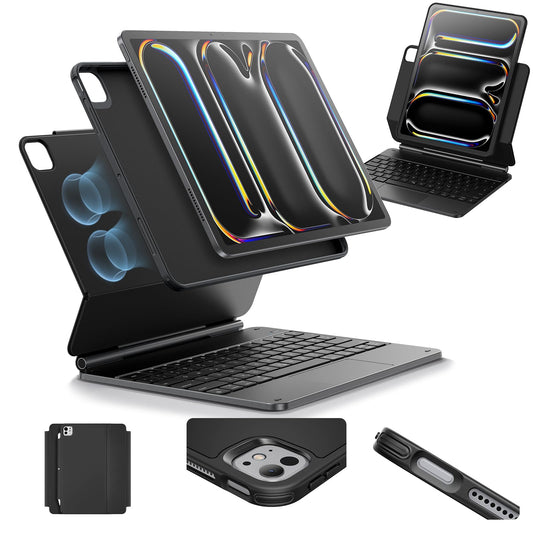 ESR Rebound 360 iPad Pro 13 Zoll M4 2024 Tastaturhülle Schwarz. Schwarze Hülle mit integrierter Tastatur zum Schutz und zur Eingabe für das iPad Pro 13 Zoll M4 2024.