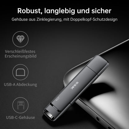 SSK SD301 Externe SSD 1TB, USB-C + USB-A 3.2 Gen2, 550 MB/s