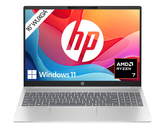 HP Pavilion Laptop 16 Zoll AMD Ryzen 7 8840U - Silber. Ein silbernes Notebook für Rechenleistung und Mediennutzung.