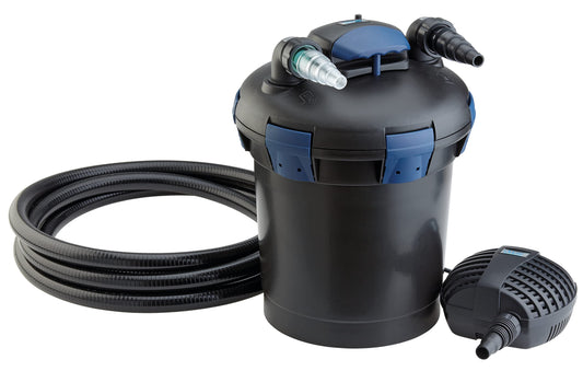 OASE BioPress Set 10000 Teich-Druckfilter Komplettset. Schwarzer, zylindrischer Filter für klares Teichwasser.