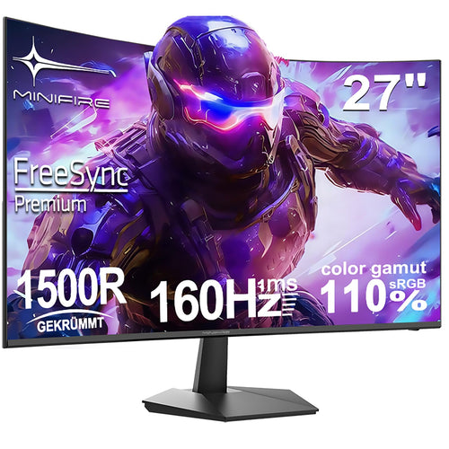 Minifire MFG27C1L Gaming Curved Monitor 27 Zoll 160Hz. Schwarzer, gekrümmter 27-Zoll-Bildschirm für immersives Gaming.